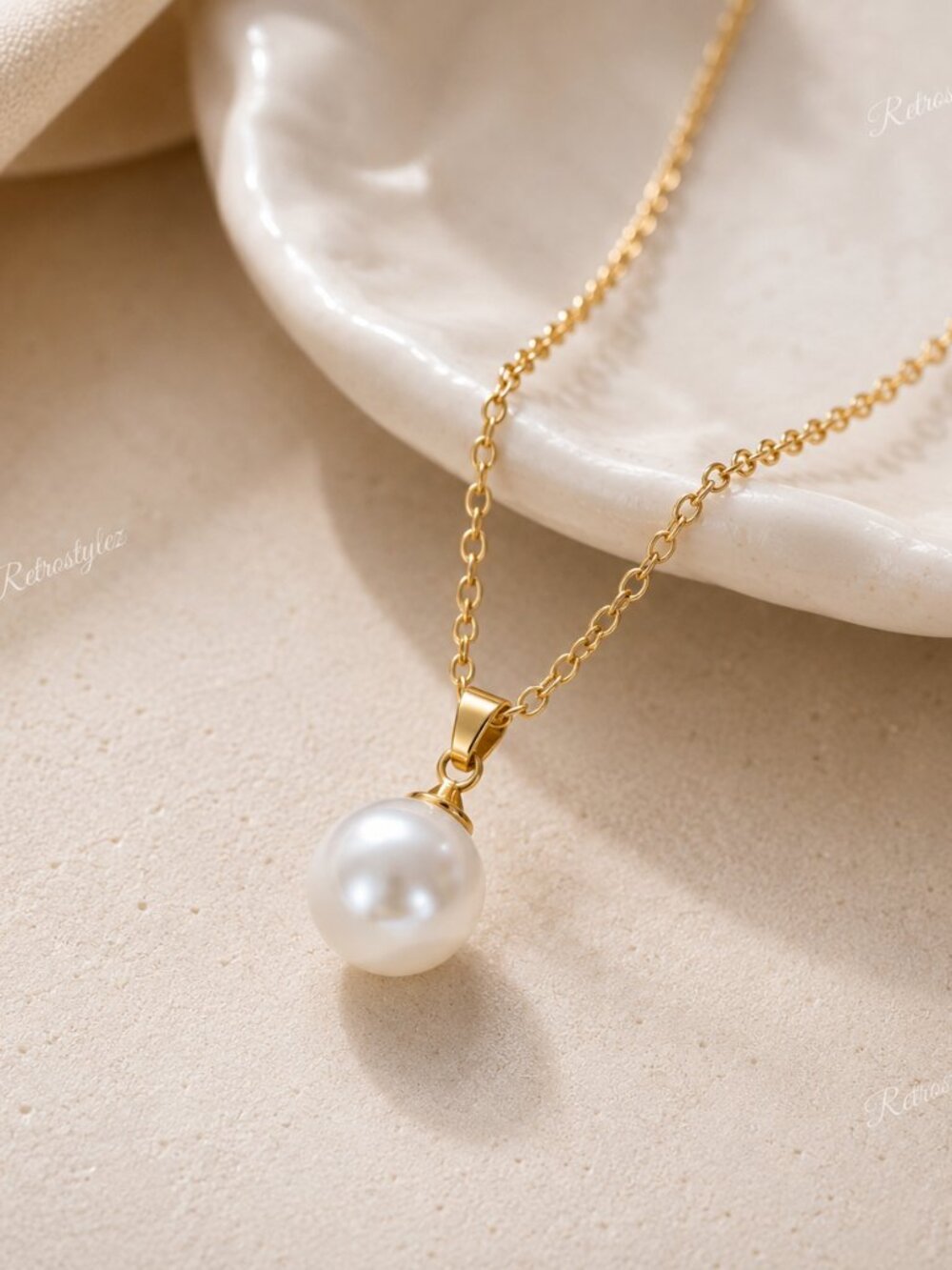 14K Gold Womens Solitaire White Natural Pearl Necklace Ladies 14K Silver Jewelry